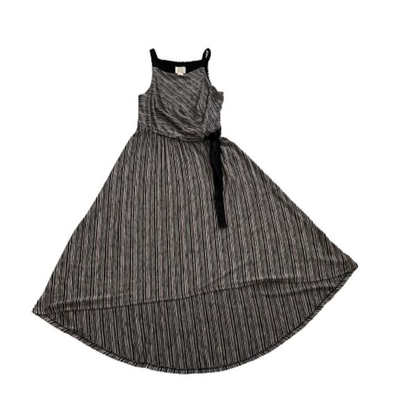 Maeve Anthropologie Dress Salsola Black Cream Striped Tie Waist Midi Dress Small - Picture 8 of 11